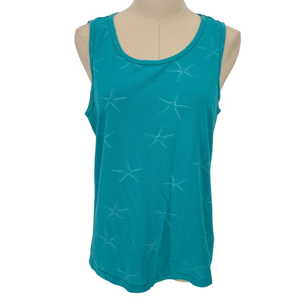 Fresh Produce Tank Top Teal Starfish Print 100% Cotton L